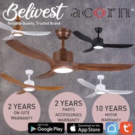(PRICE GUARANTEED) Acorn DC-168 SMART Ceiling Fan - 3 Blades 42,48 Inch - White/Black/Wood - With 20W LED