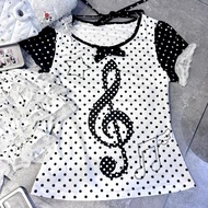 Japanese Asian Culture Cute Polka Dot Music Symbol Print Summer Retro Slimming Y2K T-Shirt