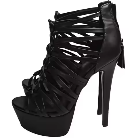 DIZHUANG shoes Fashionable women's high-heeled sandals. About 15cm heel height. Black sandals. Summe