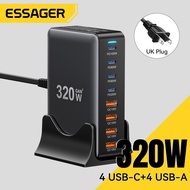 ESSAGER  320W GaN Charger 4A+4C Port Adapter Fast Charging Support PPS PD3.1. QC4.0 FCP SCP BC1.2 DC