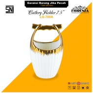 Cutlery Holder Ceramic Spoon Holder 7,5 Inch Gold Motif Fiorenza LG-780A