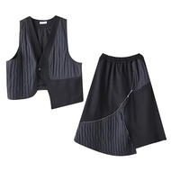 Irregular One Button Patchwork Women Clothing Casual Sleeveless Elastic Waist A-line V-neck Loose Sl