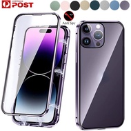 For iPhone 6 Plus 6S 7 8 Plus Case 360° Magnetic Anti-Spy Metal Double-sided Glass Cover