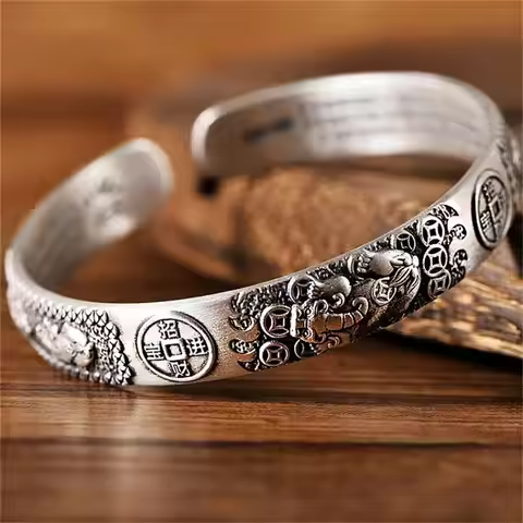 Thai Silver Wealth Transfer Pixiu Copper Coin Heart Sutra Bracelet For Men Women Fashion New Jewelry
