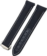 20mm Canvas Leather Bottom Watchband for Omega Seamaster 300 Speedmaster AT150 Planet Ocean Nylon Watch Strap