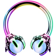 316L Surgical Steel Circular Earrings Two White Opals Surrounded by Dragon Claws Cartilage Earing Ea