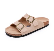 รองเท้าแตะผู้ชายผู้หญิง Sangnoe Baker หนังแท้ รองเท้าแตะสวมแบบลำลอง กันกลิ่น หัวเข็มขัด ทรงส้นแบน สว