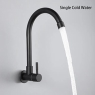 Kitchen Wall Mounted Black Kitchen Water Faucet Tap Single Cold Water Sink Faucet with 360° Rotation and Flexibility