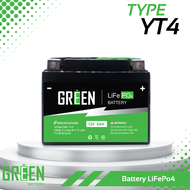 YT4  แบตเตอรี่มอเตอร์ไซค์ LiFePo4 แบตเตอรี่ลิเธียมฟอสเฟต Green battery ไม่ใส่ BMS One