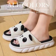 Cute Panda Linen Slippers Four-Season Cotton Linen Slippers Couple's Soft-Soled Anti-Slip Sweat-Abso