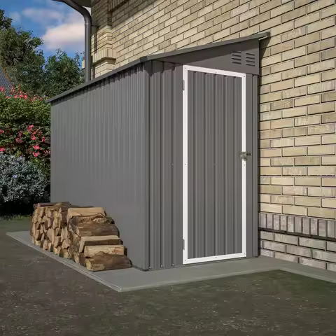 Shed Lean to Storage Shed, Outdoor 4' x 8' Metal Wall Side Storage Sheds & Outdoor Storage, Garden S