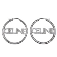 成色極佳 ◇ CELINE STT3273 水鑽 Logo 單色水鑽耳環（一對）銀色女士耳環，帶盒子和防塵袋