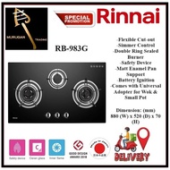 Rinnai RB-983G 3 BURNER BUILT-IN HOB TEMPERED GLASS (BLACK) TOP PLATE| Local Warranty | Express Free Delivery