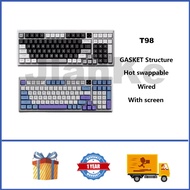 Langtu ปะเก็นแบบถอดเปลี่ยนได้แป้นพิมพ์แบบมีสาย T98คีย์บอร์ดเล่นเกมที่กำหนดเองพร้อมหน้าจอ