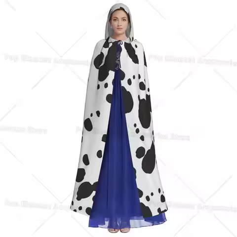 Black And Amp White Animal Print Dalmatian Dog Print Long Hooded Cloak Witch Costume Cosplay Cape Ha