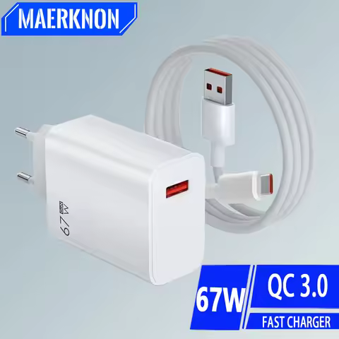 Total 67W GaN USB Charger Quick Charge Portable USB Phone Adapter 6A Type C Cable For iPhone Samsung