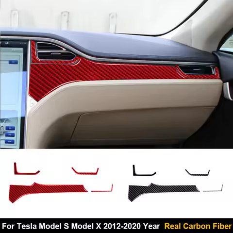 4PCS Real Carbon Fiber Car Passenger Side Dashboard Panel Stickers For Tesla Model S Model X 2012-20