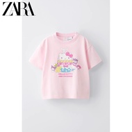 เสื้อผ้าเด็กผู้หญิงใหม่ของ ZARA เสื้อยืดแขนสั้นสีชมพู HELLO KITTY 9007760