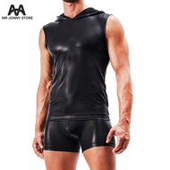 MJ Men's Faux Leather Vest Sexy Fun Underwear Panty Set Casual Patent Leather olj