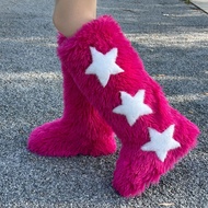 Y2k Raccoon Fur Boots Ladies Faux Fur Fox Floor Boots High Boots
