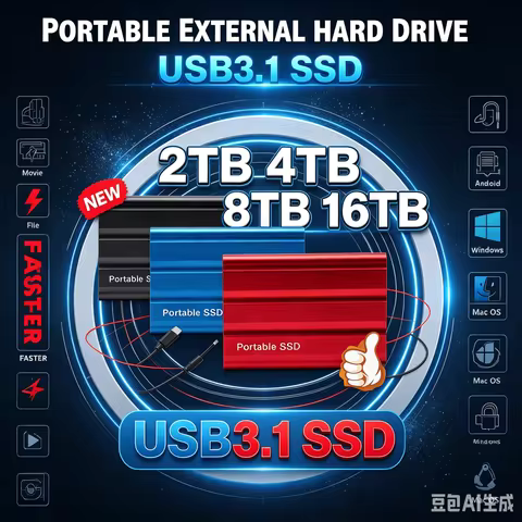 Large Capacity Mobile SSD USB3.1 Type-C Laptop Storage Drive 1TB 2TB 4TB 8TB 12TB 16TB 32TB 64TB 128