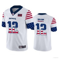 yun NFL New England Patriots Football Jersey No.12 Brady T Shirt Flag Version White Sport Tee Plus Size