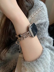 極簡日常黑色手鍊風格女士手表錶帶,適用於apple Watch 38/40/41/42/44/45mm,金屬替換皮帶,適用於apple Watch Se, Se2, 8/7/6/5/4/3/2/1,時尚手鍊心形手環
