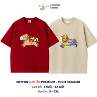 T-shirt CNY 2026 for ISEE VN family printed with YELLOW HORSE & HORSES 7 COLORS 4-way cotton Premium