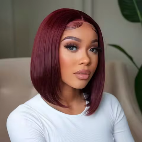 99J Burgundy Straight Bob Wigs Wear and Go Glueless Wigs 13x4 Lace Front Human Hair Wigs Pre Cut No 