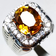Men's RING AKIK YELLOW CITRINE QUARTZ STONE CHATAM RING SILVER BANGKOK 926 READY TO USE
