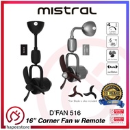 Mistral D'Fan 16 Inch Corner Fan with Remote 516 - Black/ Gunmetal Grey / Remote Ceiling/ Wall Fan / 3 ABS fan blade