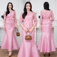 M-4XL ชุดไทยประยุกต์ ออกงาน ไปงาน Set เสื้อลูกไม้ + กระโปรงผ้าไหม ชุดแม่เจ้าสาว ชุดแม่เจ้าบ่าว ชุดแม