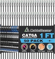 CableGeeker Patch Cables Cat6a 1ft (50 Pack) Slim, Cat6 Ethernet Patch Cable 10G Support, Snagless R