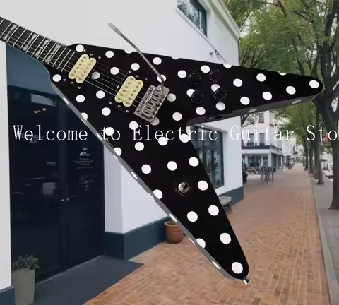 Randy Rhoads White Polka Dot Electric Guitar Rosewood Fingerboard Bowtie Inlays Tremolo Bridge Chrom