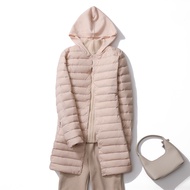 new Genuine UNIQLO You U Light Hooded Long Down Jacket Womens Knitted Hat Duck Down Warm Fashion Coa