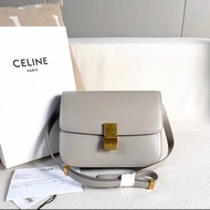 Celine 豆腐包 中號 灰色 金扣 牛皮
