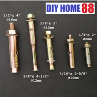 Sleeve Anchor Wall Expansion Bolt Iron Plug 1/4"x 2", 5/16"x 2-5/16, 3/8"x 3", 3/8"x 4-1/2", 1/2"x 4