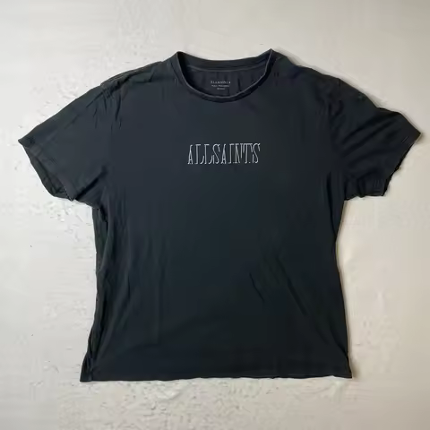 All Saints Mens Relaxed Fit Cotton TShirt Black Medium Shadow Crew