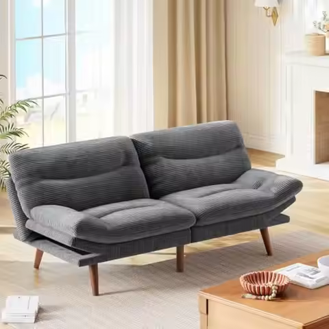 Futon Sofa Bed, Futon Couch with Adjustable Backrest & Armrests, Convertible Small Sleeper Sofa Bed 