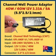 CWT Channel Well Power Adaptor 40W 60W 12V 3.33A 5A 5.5*2.1mm KPL-040F-VI KPL-060F-VI