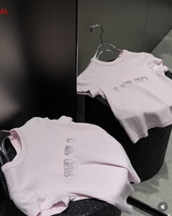 【LUSI】 Small-Hot Alphabet Printing Casual Collar Short Sleeve T-Shirt Repair Slim Pink Tops