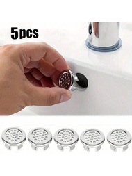 5 Piezas Anillo De Inserción De Cubierta De Desbordamiento De Fregadero De Plástico Para Baño Y Cocina, Tapa De Drenaje Redonda De Cromo, Accesorio De Lavabo, Cubierta De Desbordamiento De Lavabo, Inserto En Tapones Redondos De Malla Plateados