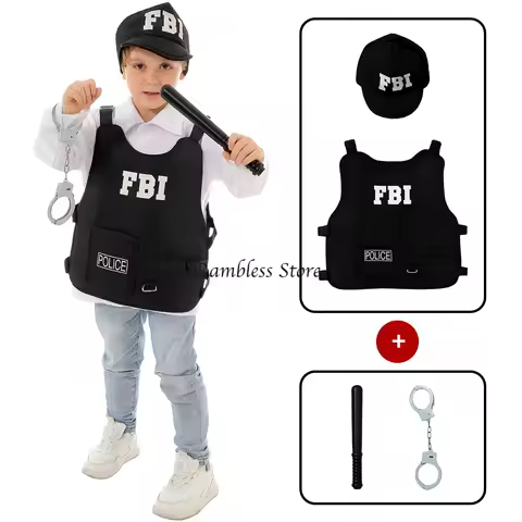 Children Policeman Costumes Kids FBI Police Uniform Vest Police Cosplay Clothing Suit for Kids Hallo
