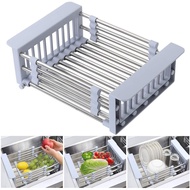 Expandable Dish Drying Rack Over Sink Stainless Telescopic Dish Basket Drainer