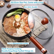 20cm 22cm Non-Stick Frying Pan Deep Fry Pan Noodle Pan Induction Cooker Milk Pan Pot Soup Wok With Lid