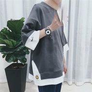 【現貨】☂韓版新款男生短袖T恤 夏裝衣服潮流男裝寬鬆短袖短t假兩件笑臉7分袖素t 男生著衣（LR801）【壹號站】
