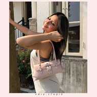 1NIE.STUDIO | High Quality Women's Leather Underarm Shoulder Bag with Personalized Rivets, Pink Y2K 