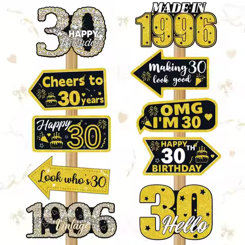 Black Gold Birthday Yard Signs, 30th 40th 50th 60th 70th Birthday Glitter Stakes with Vintage Style