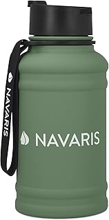 Navaris Stainless Steel Water Bottle - 1.3 Litre Large Metal, Sports, Camping, Gym, Dining Room for