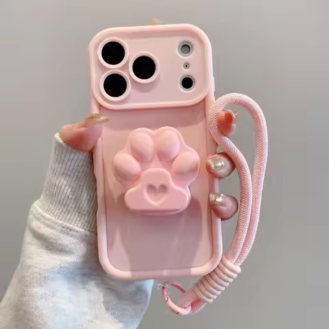 Cute Cat Paws Stand With Lanyard Phone Case For itel S17 S18 A58 A60 itel S26ultra A90 S25 P55 5G A7